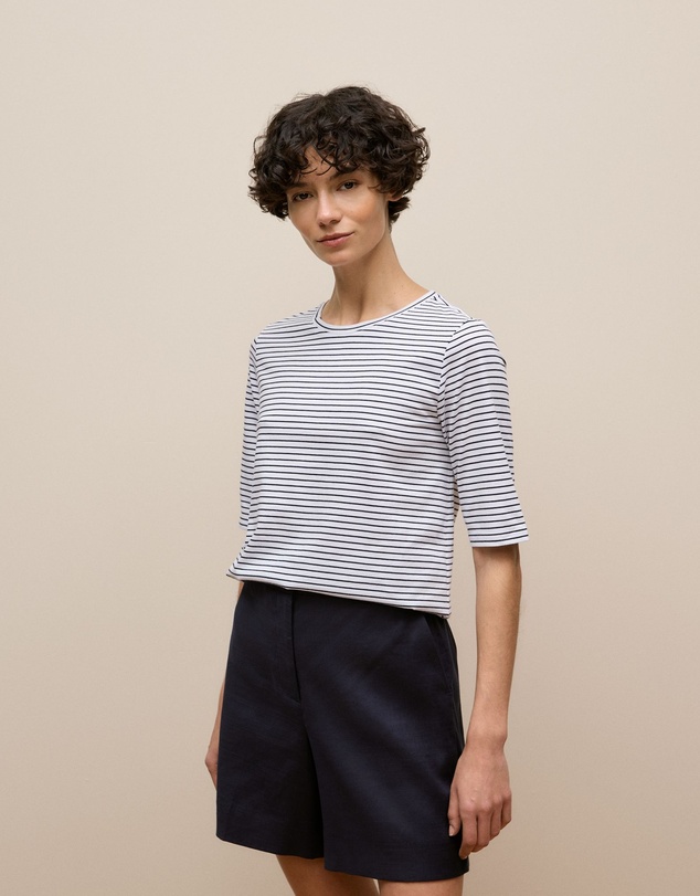 Trenery - Australian Cotton Stripe Half Sleeve T-shirt in Night Sky