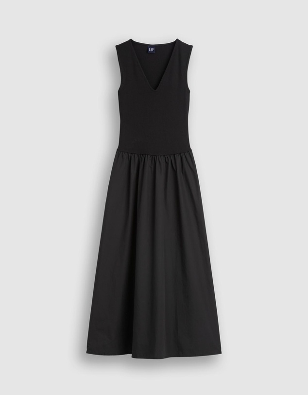 GAP - Sleeveless V-Neck Drop Waist Mixed Media Maxi Dress