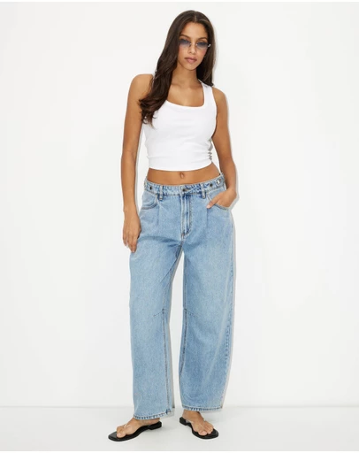 Dazie - Over You Mid Rise Adjustable Waistband Barrel Leg Jeans