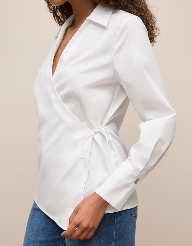 Trenery - Cotton Poplin Wrap Shirt in Marshmallow