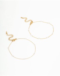 Lovisa - Waterproof Gold Plated Stainless Steel Station & Pearl Anklets 2-Pack