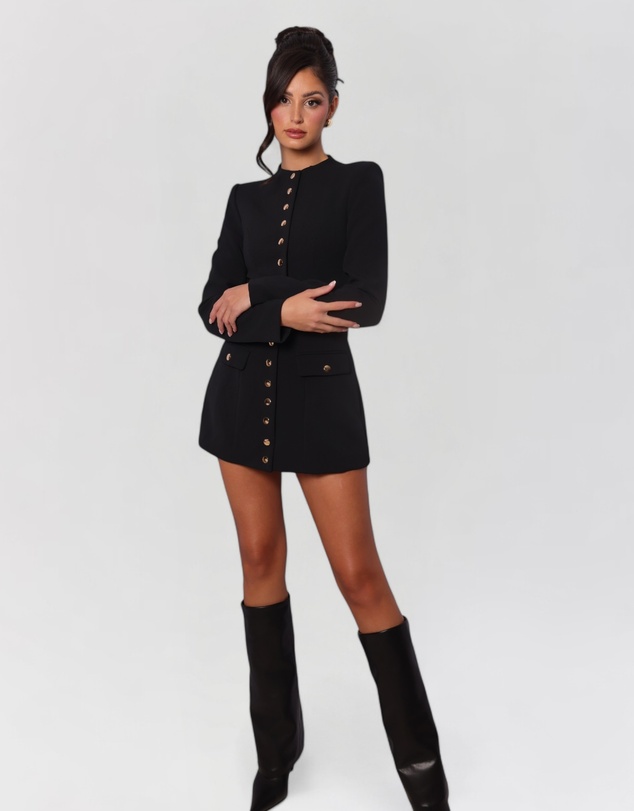 Heiress Beverly Hills - Long Sleeve Gold Button Down Blazer Mini Dress