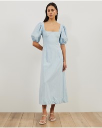 Atmos&Here - Ava Linen Blend Puff Sleeve Maxi Dress