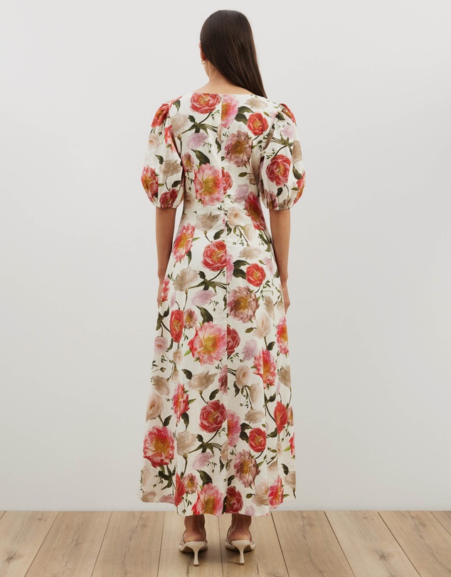 Atmos&Here - Ava Linen Blend Puff Sleeve Maxi Dress