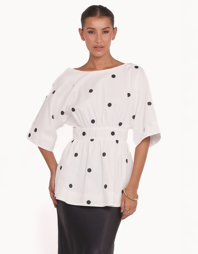 Petal & Pup - Camila Open Back Top - White Black Polka Dot