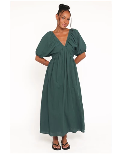 Petal & Pup - Sullivan Puff Sleeve Maxi Dress - Forest Green