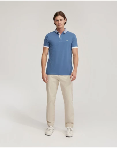 Oxford - Dylan Striped Collar Pique Polo