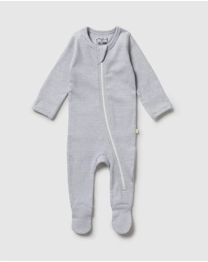Wilson & Frenchy - Organic Stripe Rib Zipsuit with Feet - Babies