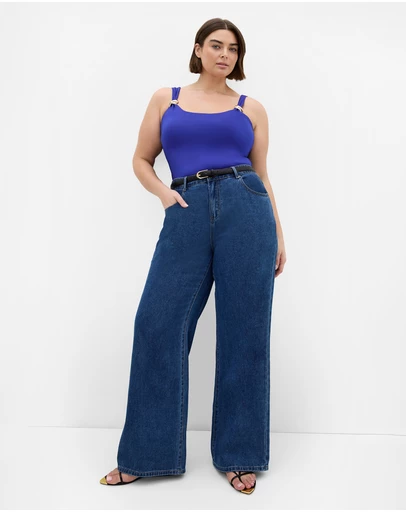 City Chic - Plus size Arami Strap Detail Top - cobalt