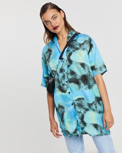 Tie Dye Satin Shirt Dress