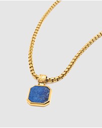 Nialaya Jewellery - Men's Gold Necklace with Square Blue Lapis Pendant