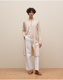 Trenery - Merino Classic Crew Cardigan in Oat Marle