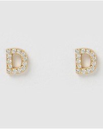 Izoa - Alphabet Mini Letter D Stud Earrings Gold