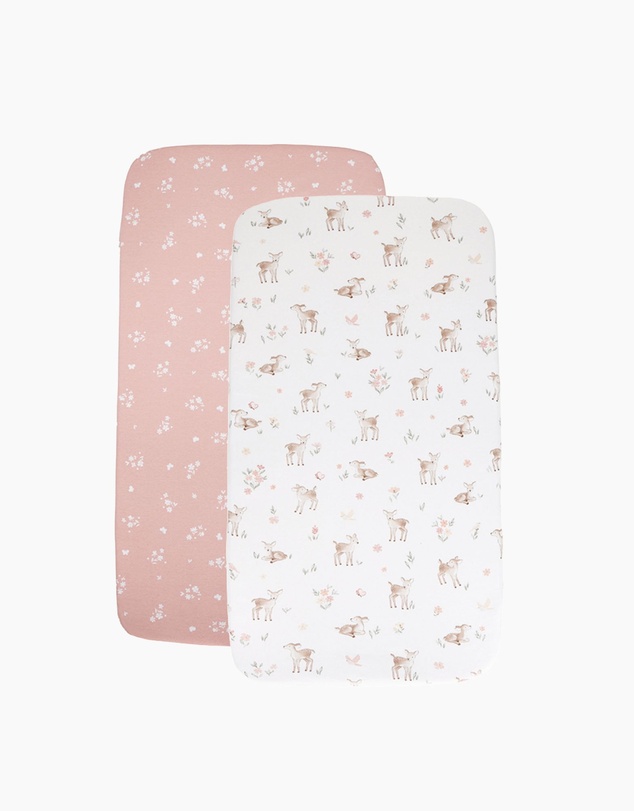 Living Textiles - 2 Pack Organic Bedside Sleeper Fitted Sheet - Fawn Fables