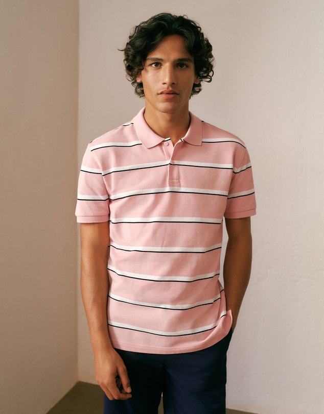 Trenery - Cotton Pique Double Stripe Polo in Light Pink