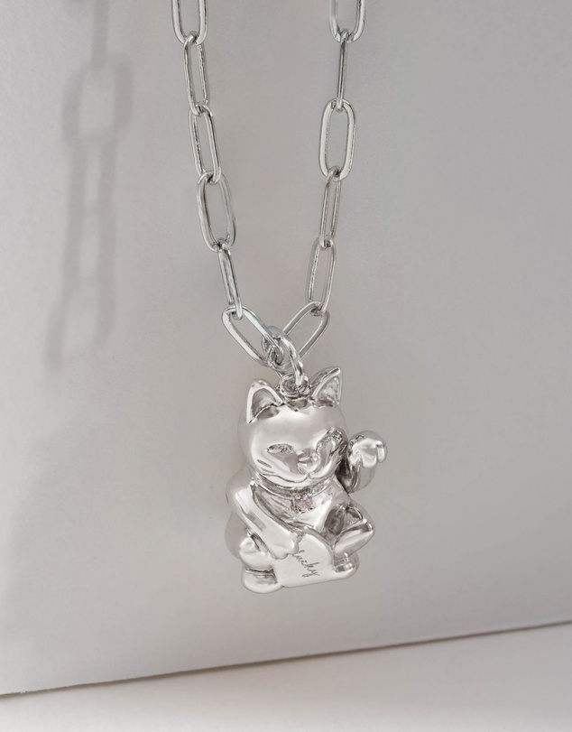 Wanderlust + Co - Lucky Cat Silver Necklace
