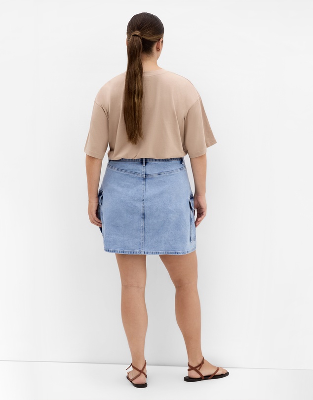 City Chic - Plus size Carla Cargo Denim Skirt - mid wash