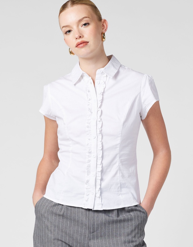 MVN - Cap Sleeve Shirt With Ruffles