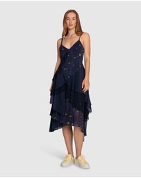 Belle & Bloom - Charmed Floral Print Ruffle Midi Dress