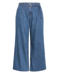 City Chic - Plus size Harley Fit Pinstripe Wide Leg Short Jean - blue wash