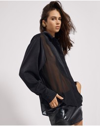 ONE TEASPOON - Sheer Panel Tuxedo Shirt - Black