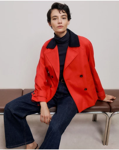 Trenery - Corduroy Collar Short Trench in Spice Red
