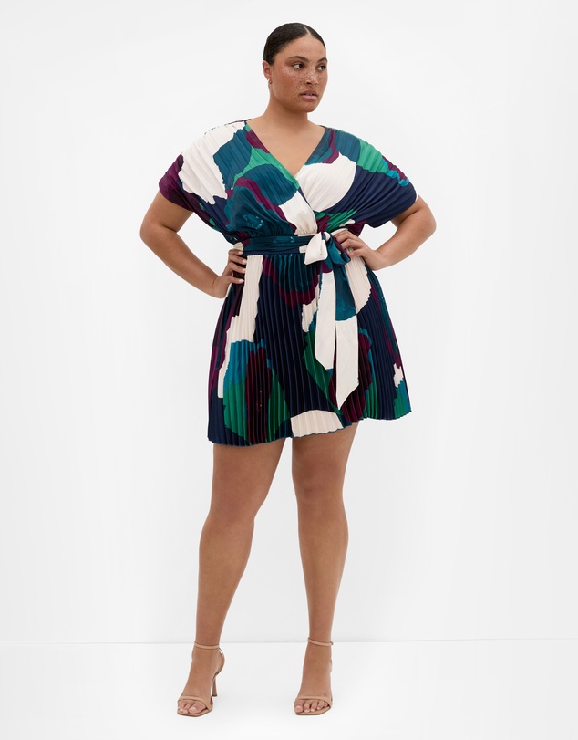 City Chic - Hailey Abstract Print Pleat Mini Dress