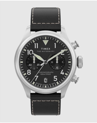 TIMEX - Waterbury Ace Chronograph 41mm Leather Strap Watch