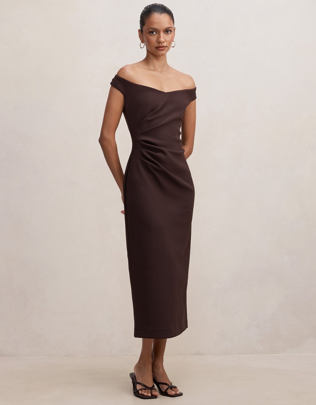 Forever New Petite - Zaria Petite Off Shoulder Draped Midi Dress