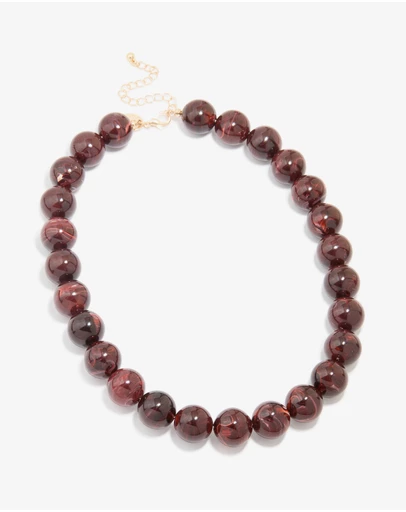 Lovisa - Gold Dark Red Marble Beaded Necklace