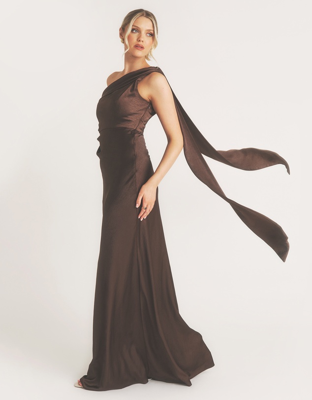 Six Stories - One Shoulder Drape Detail Satin Bridesmaid Dress