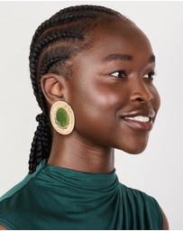 Lovisa - Gold Dark Green Enamel Statement Round Earrings
