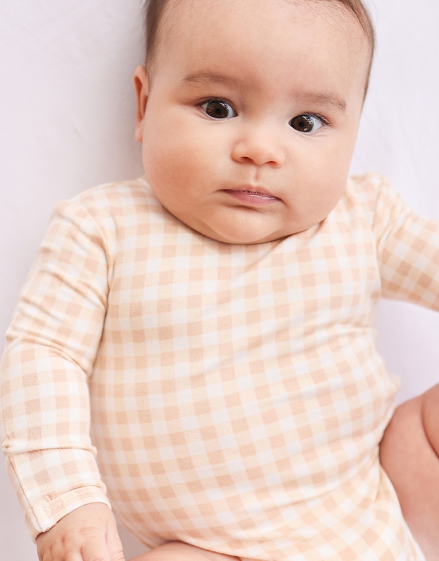 Kynd Baby - Comfy Bodysuit Long Sleeve in Neutral Gingham