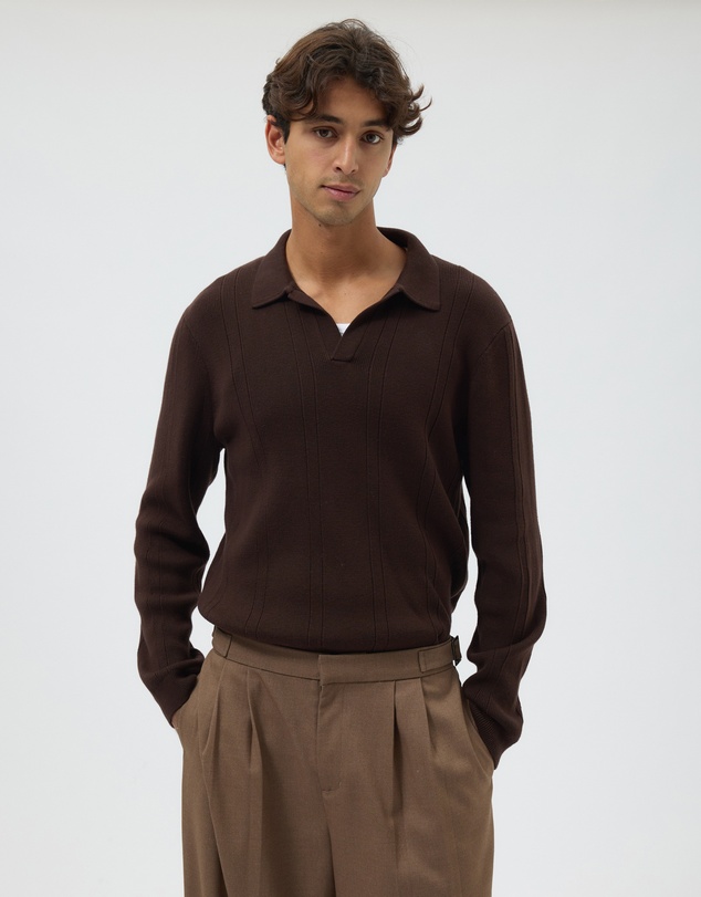 AERE - Textured Long Sleeve Polo