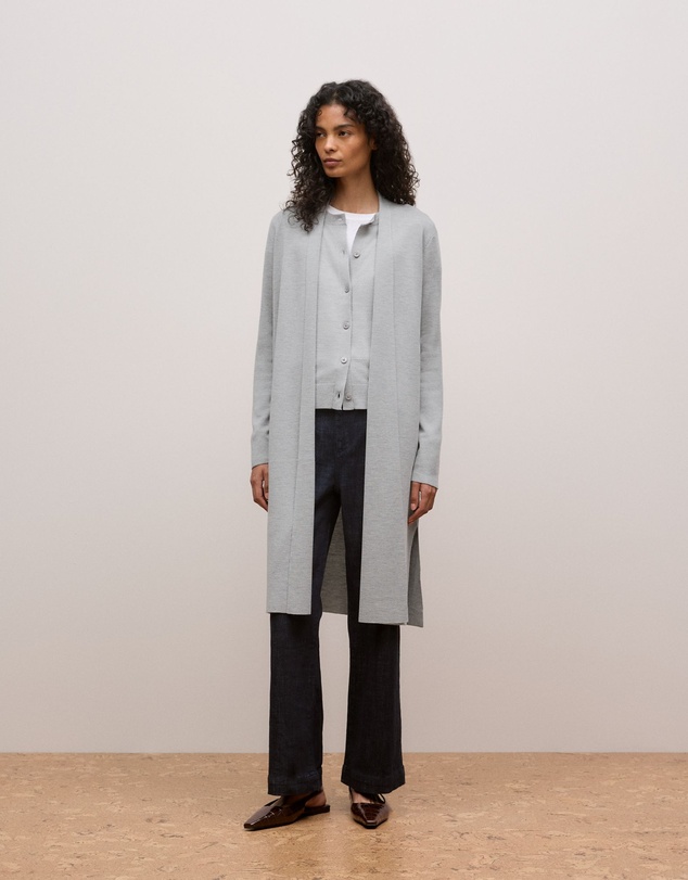 Trenery - Merino Classic Crew Cardigan in Grey Marle