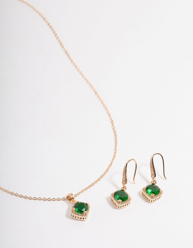 Lovisa - Cubic Zirconia Gold Square Cushion Earrings & Necklace