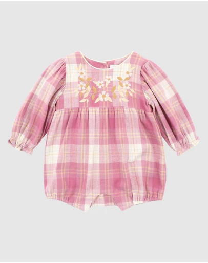 Fox & Finch - Tutu Tigers Check Embroidered Romper