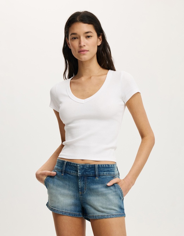Cotton On - Goldie Rib V Neck Short Sleeve