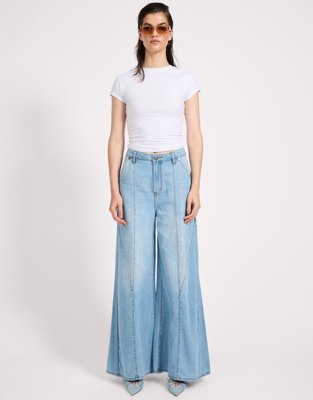 ONE TEASPOON - Hollywoods High Waist Wide Leg Denim Jeans - Cool Blue