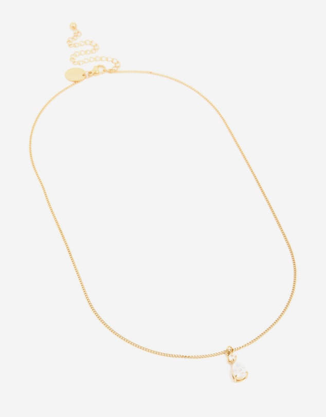 Lovisa - Waterproof Gold Plated Stainless Steel Cubic Zirconia Pear Pendant Necklace