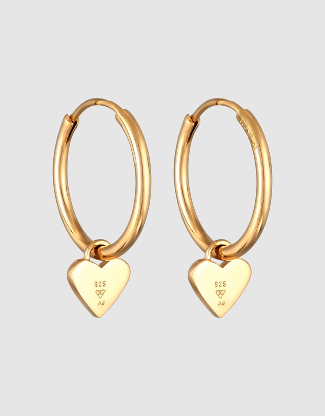 Elli Jewelry - Red Heart Charm Hoop Earrings in Gold-Plated 925 Silver