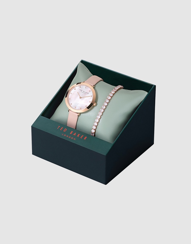 Ted Baker - Ammy Iconic Pink Leather Watch and Bracelet Gift Set