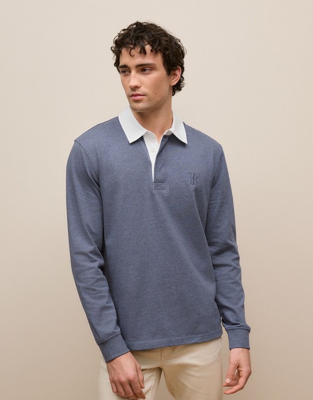 Trenery - Jersey Cotton Monogram Rugby in Denim Blue Marle