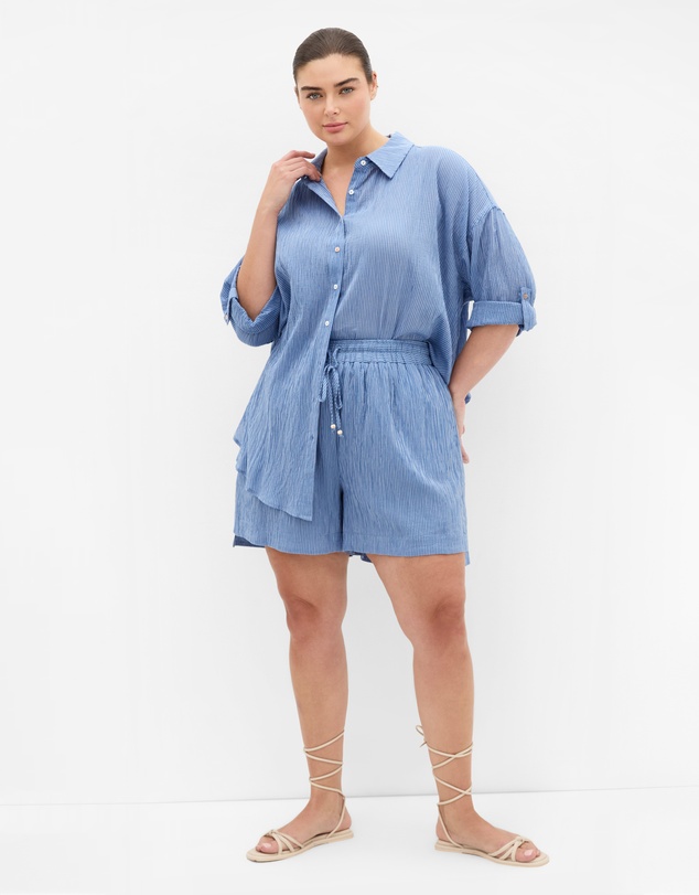 City Chic - Plus size Maia Stripe Cotton Short - indigo