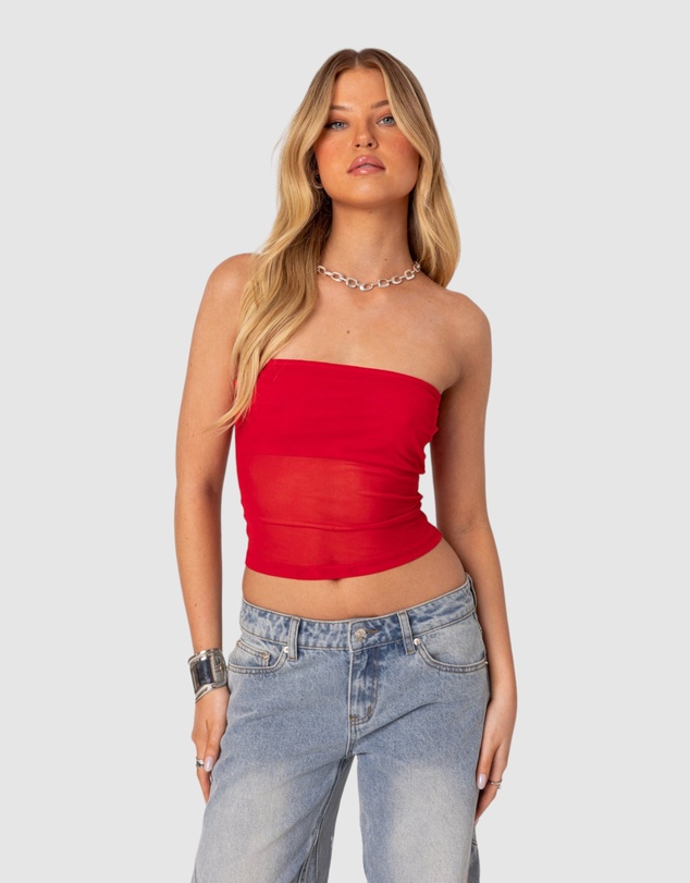 EDIKTED - Celestia Sheer Mesh Tube Top
