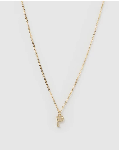 Izoa - Crystal Letter P Necklace Gold