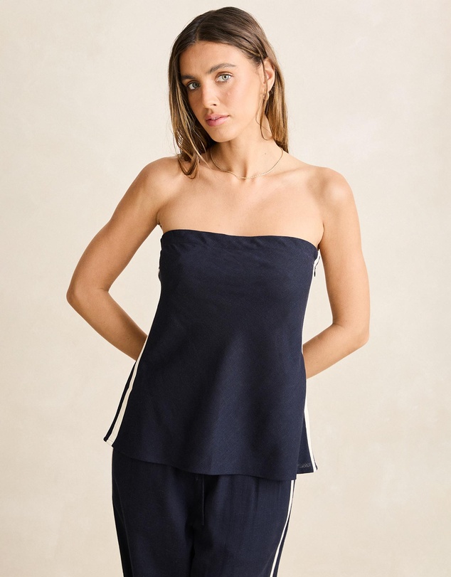 Rhythm - Contrast Linen Strapless Top