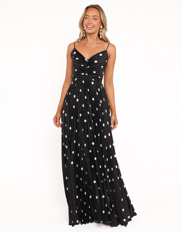 Petal & Pup - Naira Pleated Maxi Dress - Black Polka Dot