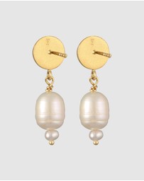 Elli Jewelry - Earring Stud Plate Freshwater Pearls 925 Sterling Silver Gold Plated