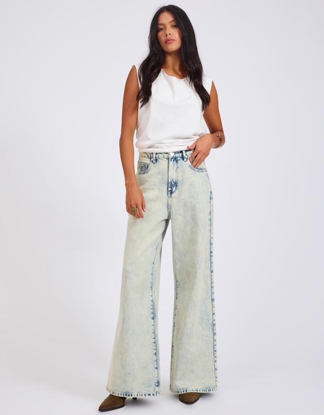 ONE TEASPOON - Love Machines Mid Waist Super Wide Leg Denim Jeans - Ambrosia Blue